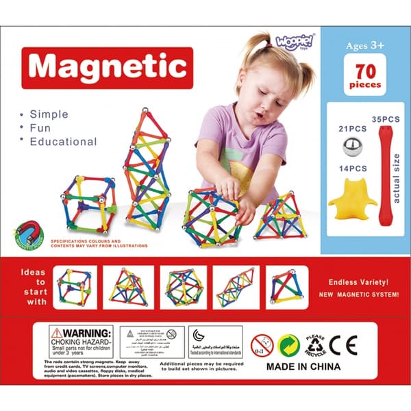 WOOPIE Magnetiske byggeklodser Kreativt puslespil – 70 brikker