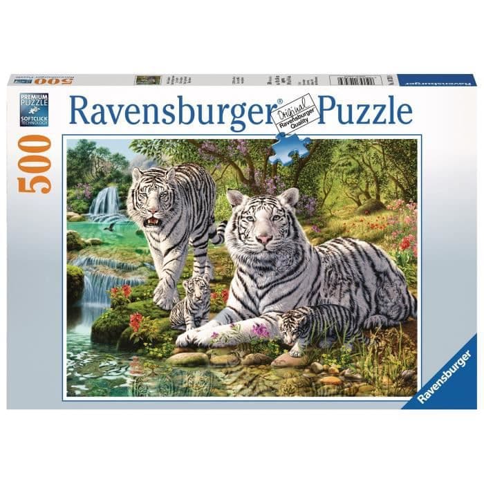 RAVENSBURGER Puzzle 500 p - Valkoisten tiikerien perhe