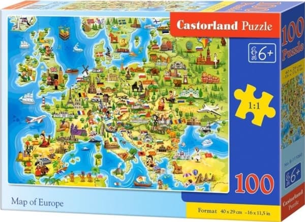 Castorland Map of Europe, 100 stykker, Kart, 6 år