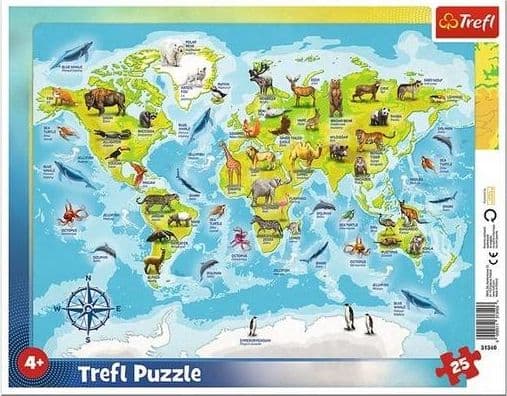 Trefl Puzzle 25 frame elements Map of the world with animals