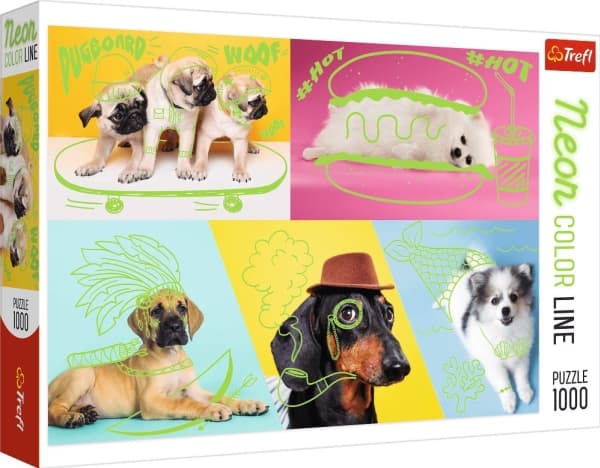 Trefl Puzzle 1000 Neon väri linja lähteneet koirat