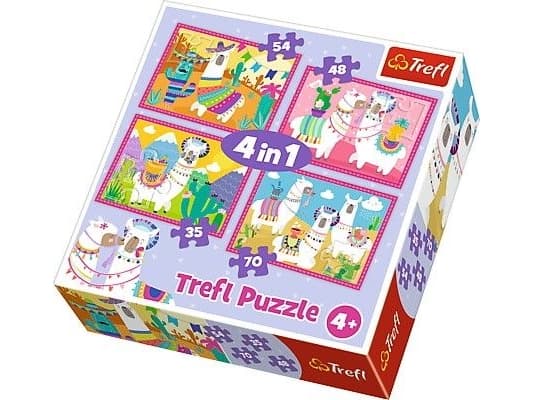 Trefl Puzzle 4in1 - Llamas on vacation