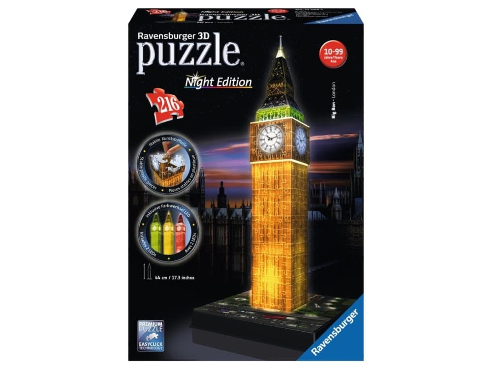 Ravensburger Big Ben Night Edition, 216 styck, Byggnader, 10 År, Pojke/flicka, Plast, 440 mm