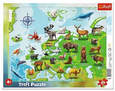 Puzzle 25el ramkowe Mapa Europy ze zwierzętami 31341 TREFL