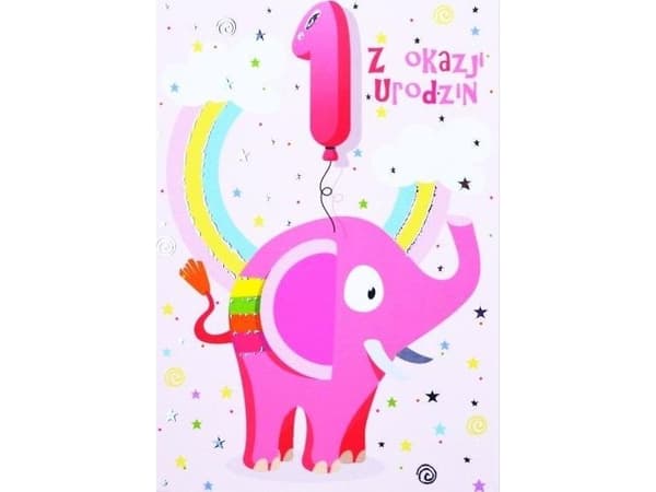 Trend B6 födelsedagskort rosa elefant silver