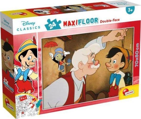 Gulvpuslespill maxi, dobbeltsidig, 24 deler. 70x50cm Disney klassikere. 86672 LISCIANI