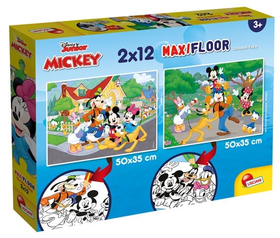 Lisciani Disney Puzzle Maxifloor 2 x 12 Mickey, 12 styck, Tecknade serier, 5 År