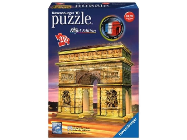 Ravensburger Arc De Triomphe Night Edition 3D Puzzle, 216 stykker, Bygninger, 8 år