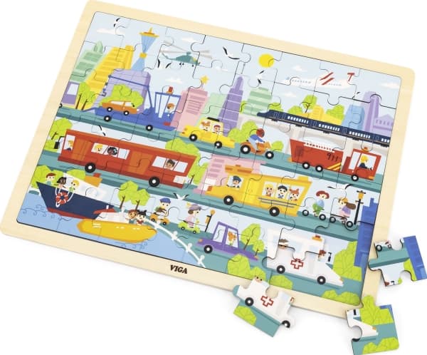 Viga 44582 Puzzles on a pad of 48 elements - getting to know transportation in the city