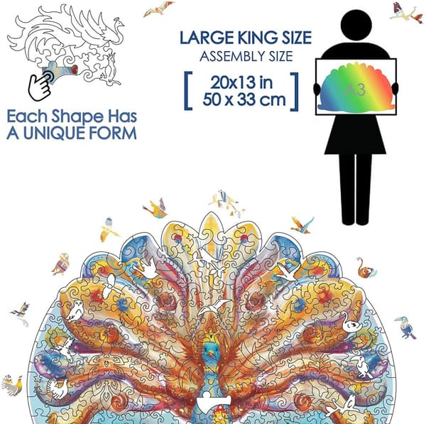 Krokotiilinen haastava 280-osainen eläimen muotoinen puinen palapeli - Peacock