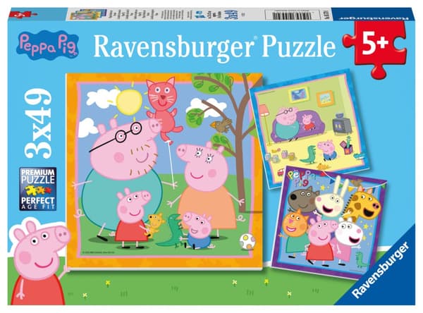 Peppa Gris familie og venner Puslespill 3x49 brikker Ravensburger