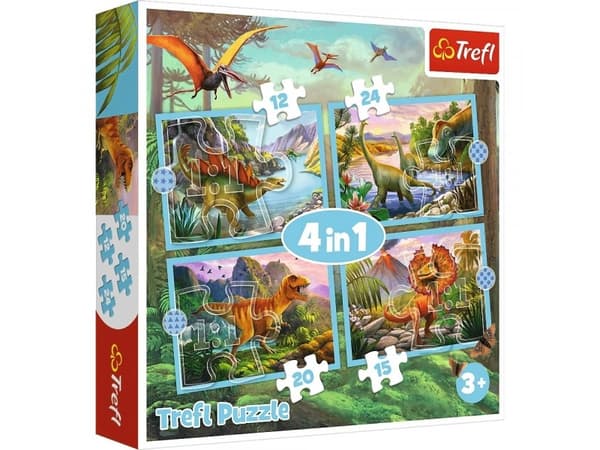 Trefl 34609 Pussel 4in1 Extraordinära dinosaurier