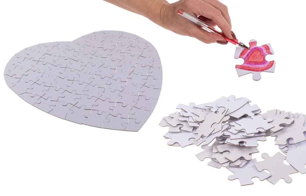 Vitt Hjärta Pussel - Färglägg Själv - Pusselhjärta