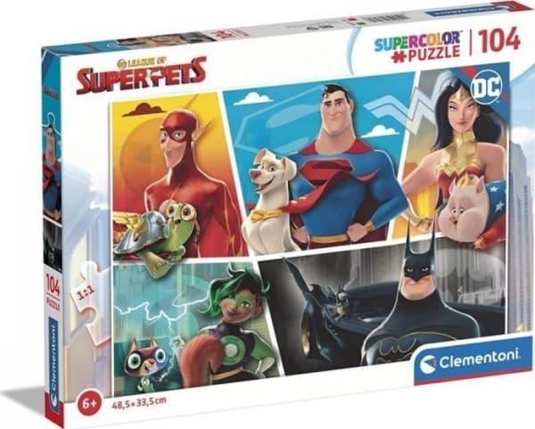 Clementoni DC superpets, 104 stykker, Tegneserier, 6 år