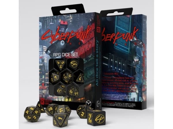Q Workshop Cyberpunk Rød Rpg terningsett Svarte og gule farger