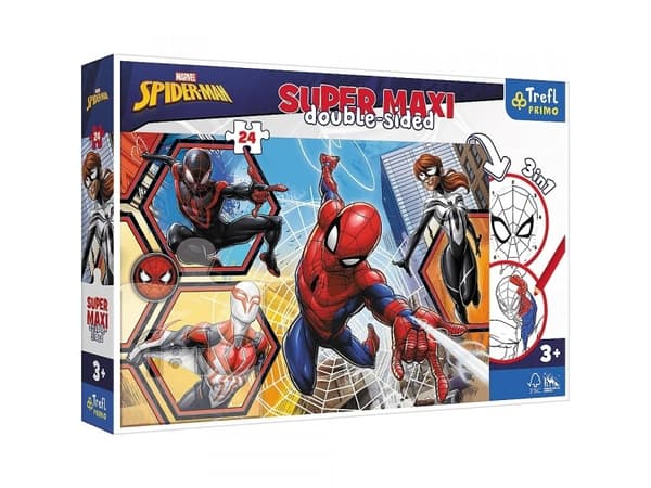 Puzzle Trefl Kaksipuolinen palapeli 24 elementtiä Super Maxi Spiderman goes into action 3in1