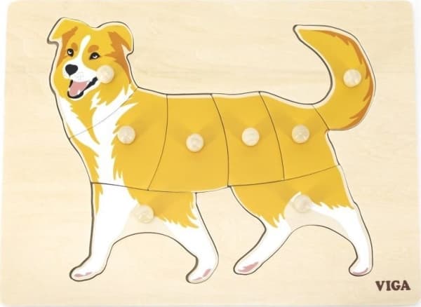 Viga Toys VIGA Montessori träpussel hund med stift