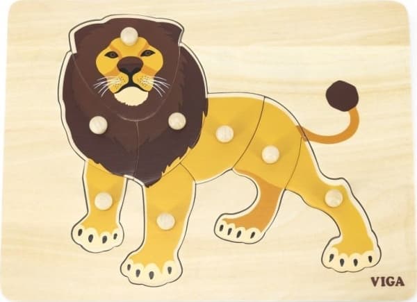 Viga Toys VIGA Montessori puinen palapeli leijona nastoilla