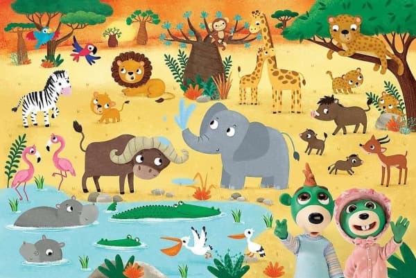 Trefl Dobbeltsidig puslespill 24 deler Super Maxi Babies on safari 3in1