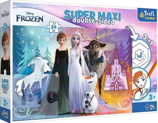 Puslespill Trefl Dobbeltsidig puslespill 24 elementer Super Maxi munter verden av Frozen 3in1