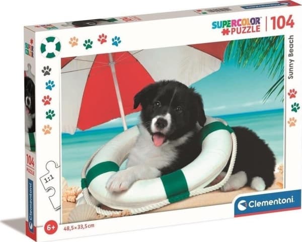 Puslespil Hundehvalp på stranden, 104 brikker (Super)