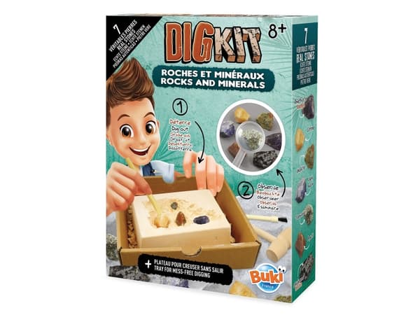 Buki Dig Kit Rocks & Minerals, Eksperiment sett, Paleontology, 8 år, Flerfarget