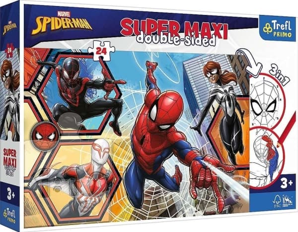 Puzzle Trefl Kaksipuolinen palapeli 24 elementtiä Super Maxi Spiderman goes into action 3in1