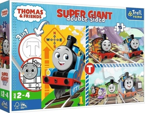 Dobbeltsidig puslespill 24 brikker SUPER MAXI 3in1 Thomas and Friends. Tomeks morsomme 42008 Trefl