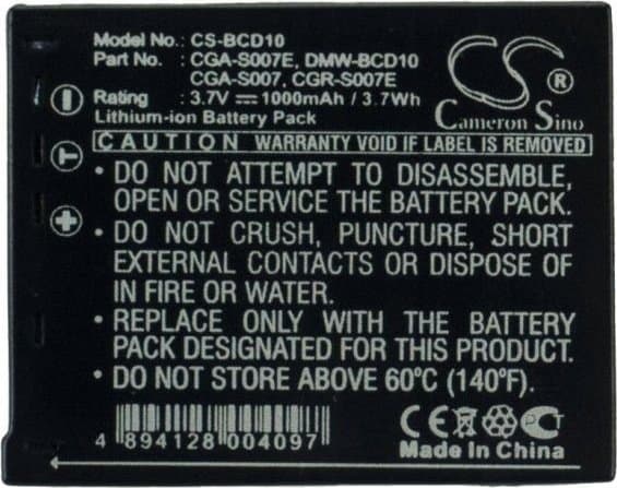 Cameron Sino-batteri Oppladbart batteri Cga-s007 Dmw-bcd10 For Panasonic/Cs-bcd10