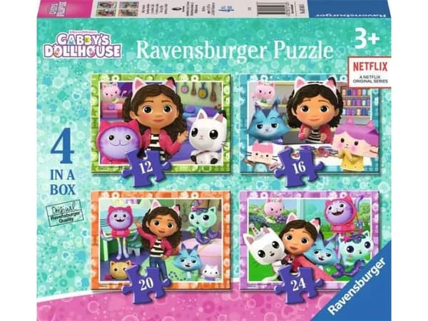 Ravensburger Children’s Puzzle Gabby’s Dollhouse, 4 in a Box - 12 + 16 + 20 + 24 Pieces Puzzle, 12 pc(s), Cartoons, 3 yr(s)