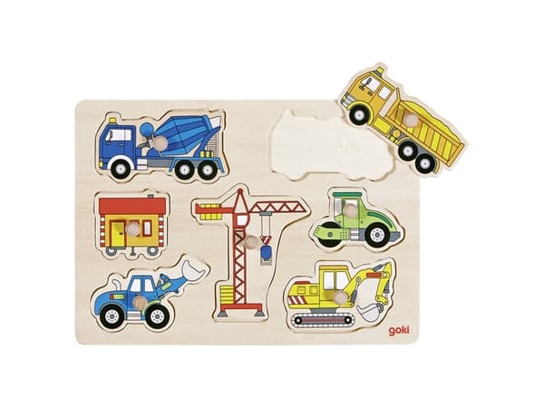 Jigsaw puzzle with handles construction machines
