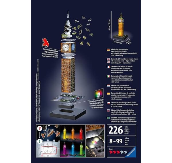 Ravensburger 3D hohtava pimeässä palapeli Big Ben 216 kpl