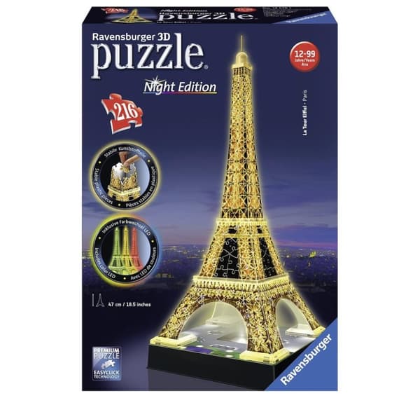 Ravensburger 3D glød i mørket puslespil Eiffeltårnet 216 stk
