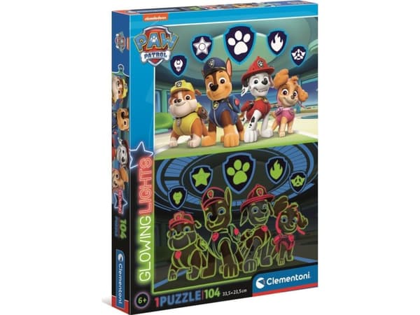Clementoni Supercolor Glowing Lights - Paw Patrol, 104 stykker, Tegneserier, 6 år