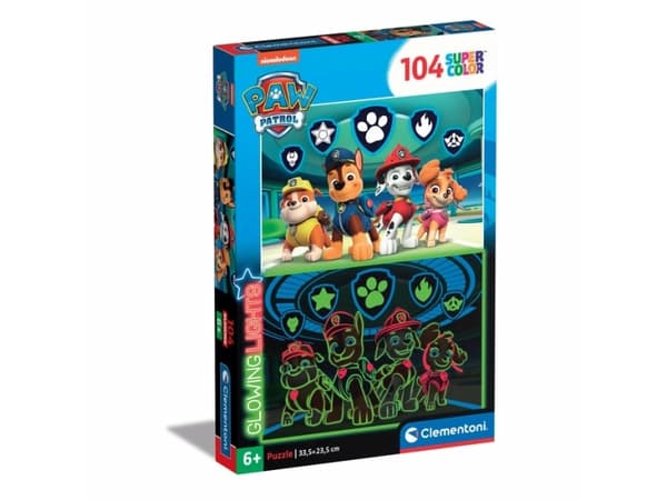 Clementoni Supercolor Glowing Lights - Paw Patrol, 104 stykker, Tegneserier, 6 år