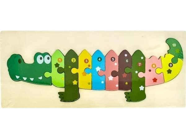 Wooden kids puzzle with numbers Crocodile