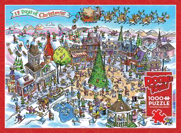 Puslespill DoodleTown: 12 Days of Christmas 1000 brikker, Cobble Hill