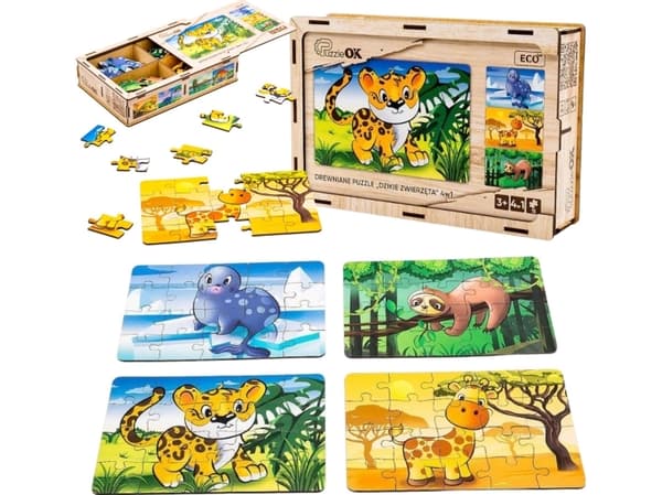PuzzleOK puinen palapeli 4in1 villieläimet palapeli kirahvi laiskiainen palapeli