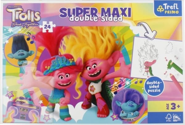 Dobbeltsidig puslespill 24 deler SUPER MAXI 3in1 Happy Trolls Day Trolls 3 41017 Trefl