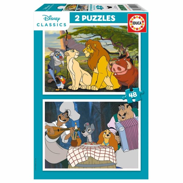 Sæt med 2 Puslespil Disney Lion King and Lady and the Tramp 48 Dele