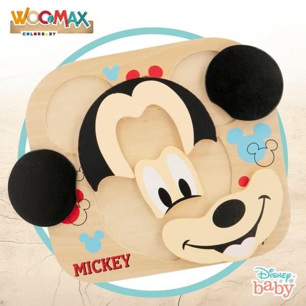 Barnpussel i trä Disney Mickey Mouse + 12 månader 6 Delar (12 antal)
