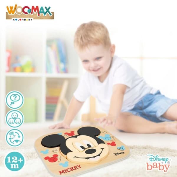 Barnpussel i trä Disney Mickey Mouse + 12 månader 6 Delar (12 antal)