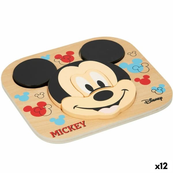 Barnpussel i trä Disney Mickey Mouse + 12 månader 6 Delar (12 antal)