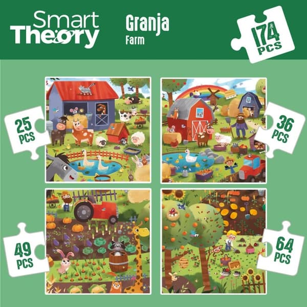 Børne Puslespil Colorbaby 4-i-1 174 Dele Gård 68 x 68 cm (6 enheder)