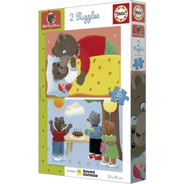 Pussel - EDUCA - Little Brown Bear: Set med 2 pussel med 20 bitar för barn från 4 år