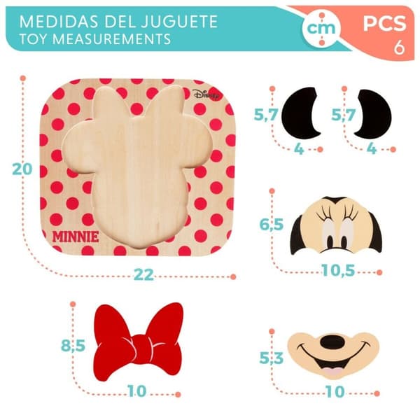 Barnpussel i trä Disney Minnie Mouse + 12 månader 6 Delar (12 antal)