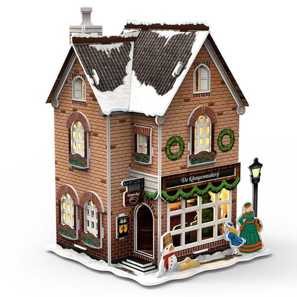 Cubic Fun 3D puslespil Dutch House Winter Clog Factory + Light 53 brikker