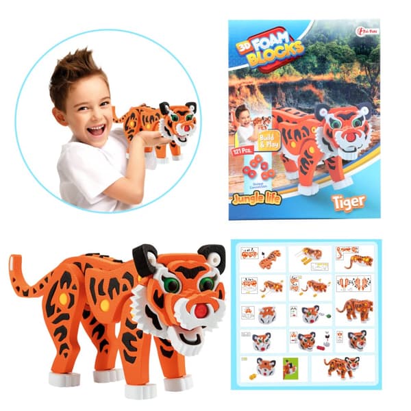Toi Toys 3D Puslespil Tiger Junior 31,5 Cm Skum Orange 121 stykker
