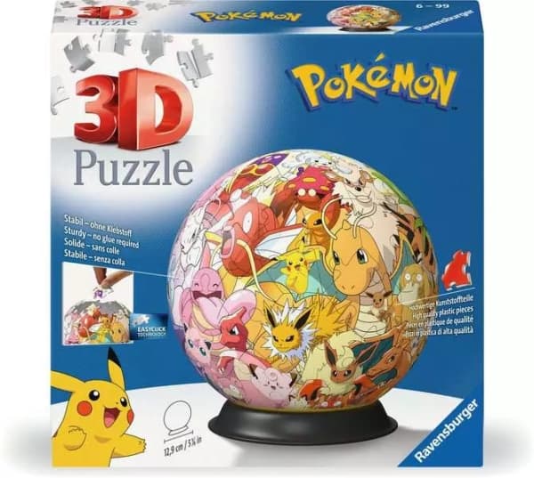 Ravensburger 3D Puzzle Ball: Pokémon - Kanto Region, 73 stykker, Tegneserier, 6 år