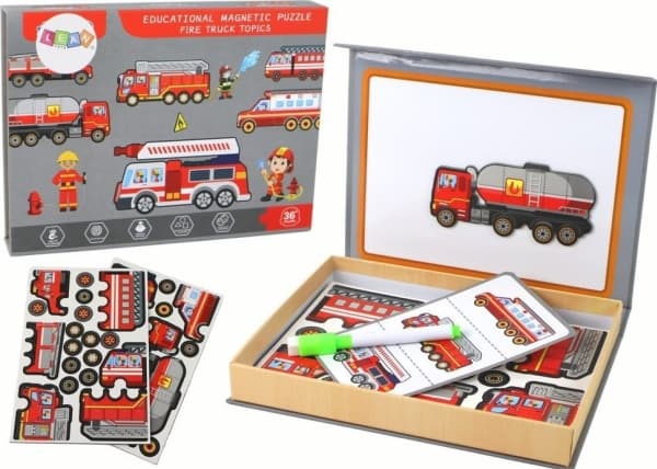 LeanToys magneettinen palapeli paloautomotiivilla varustettuna